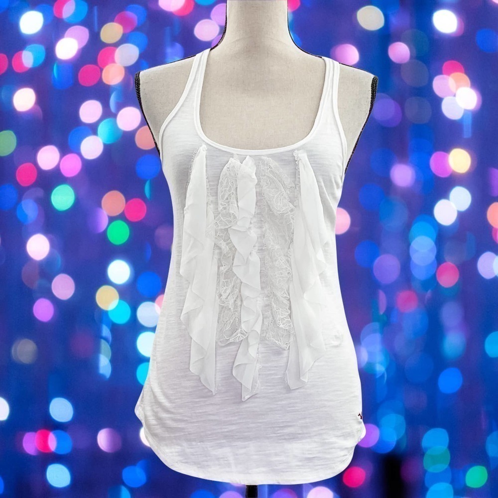 HOLLISTER Solid White Ruffled Front Sleeveless Burnout Racerback Tank Top - Picture 12 of 12
